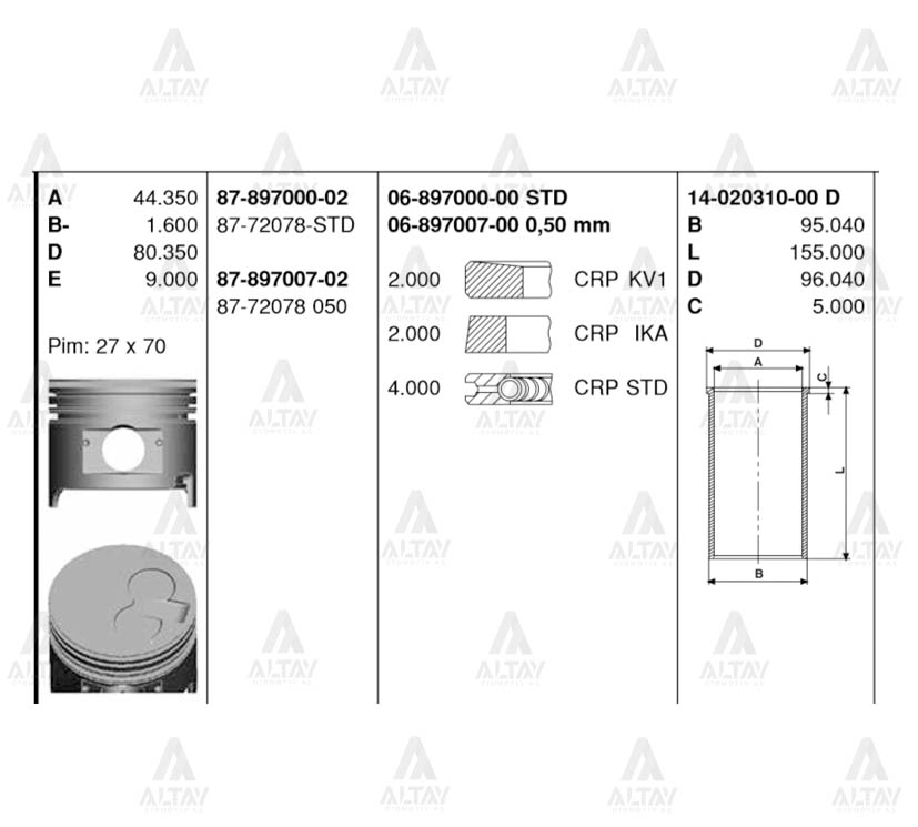Toyota Hilux Piston Segman 1990-2005 Segmanlı OEM 87-72078-050